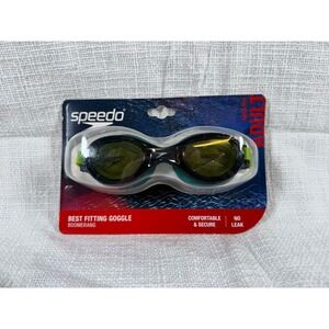 Speedo Boomerang Adult Swim Goggles Black Green Anti Fog UV Protection NEW